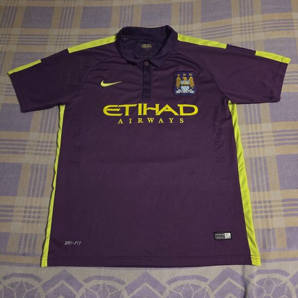 Nike Manchester City 2014 2015 Kit Jersey Mens Large Purple Collared Soccer - Picture 1 of 12